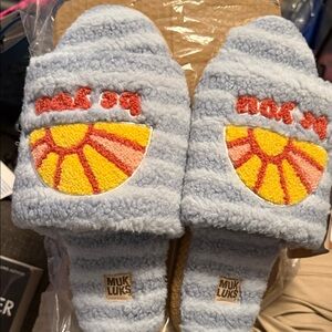 Muk Luks Light Blue Slippers with Sun Design